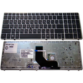 Клавиатура для ноутбука HP EliteBook 8560P 8560W 8570P 8570W, ProBook 6560B 6565B 6570B 6575B SILVER FRAME BLACK RU (с поинтстиком)