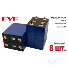Акумулятор LiFePO4 EVE LF280K V3 280Ah 3.2V Class A, 173.7x72x207.5mm, термінал шпилька 1xM6 (набір 8 шт.)